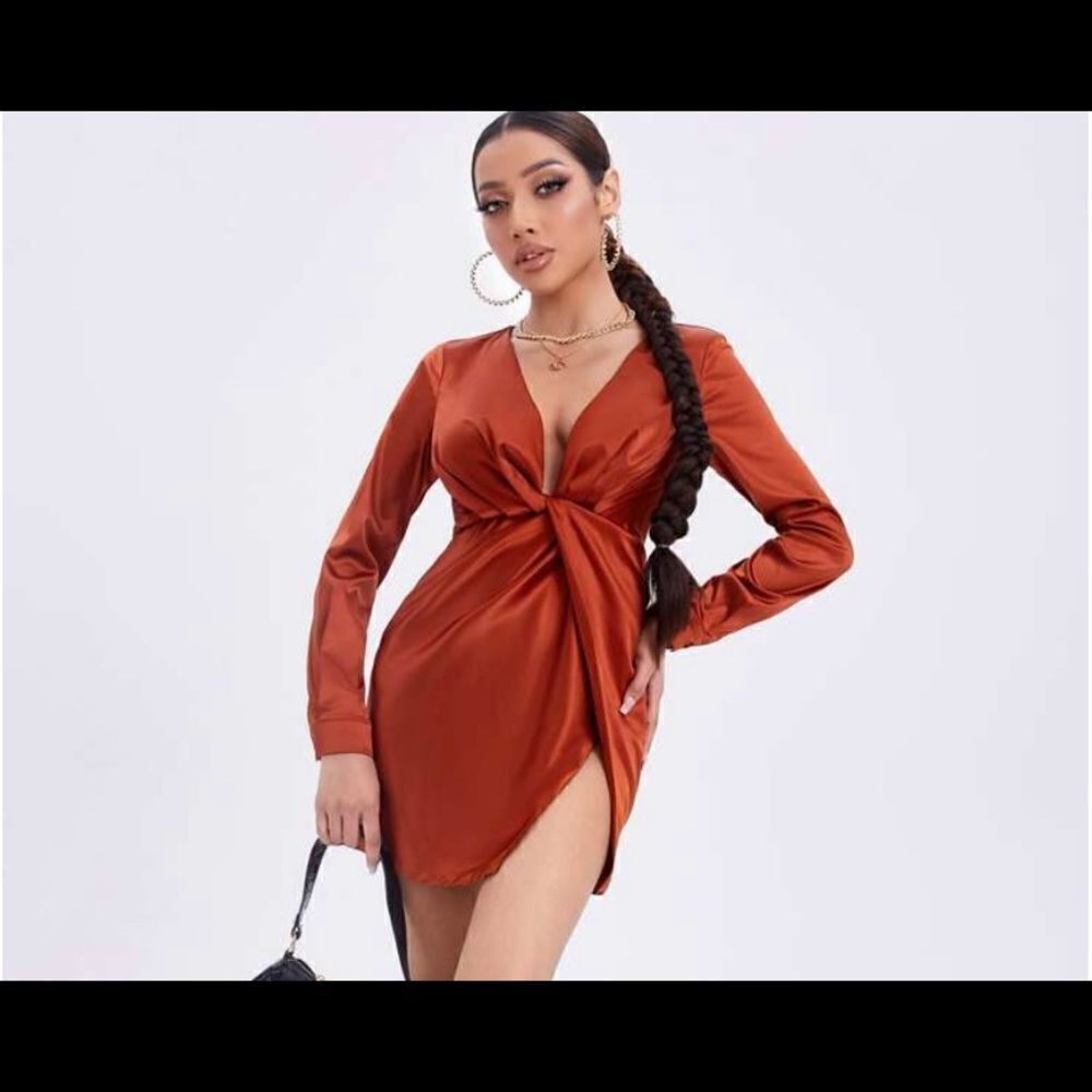 Shein medium copper orange sexy long sleeve mini dress